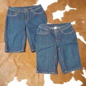 2 Pair Faded Glory Long Denim Shorts Size 12